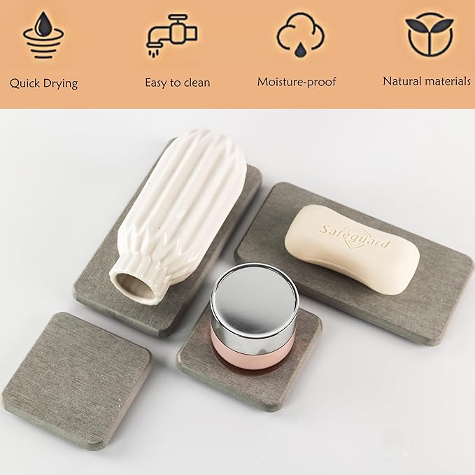 NiuYichee Set of 4 Water Absorbent Diatomite Coasters, Diatomaceous Earth Kitchen Soap Dish, Bathroom Trays, Water Absorbing Stone Used for Hand Soaps & Plants & Toiletries in The Modern Home