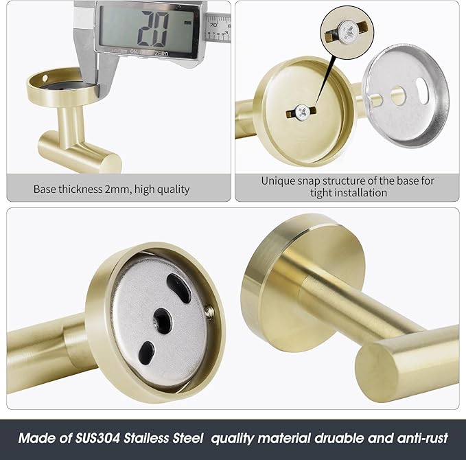 10 Piece Brushed Gold Bathroom Hardware Set, Towel bar Set Include 24 inch Silver Towel bar, Bathroom Towel Rack, Towel Ring, Toilet Paper Holder, Towel Hook, Bathroom Accessories Set