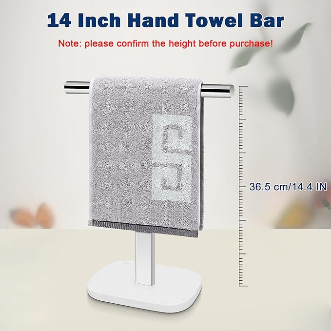 NearMoon T-Shape Hand Towel Holder-Bath Towel Rack-Standing with Balanced Base Towel Bar for Bathroom Kitchen Vanity Countertop, Modern Stand Towel Ring with Marble Base (14 Inch, Chrome)