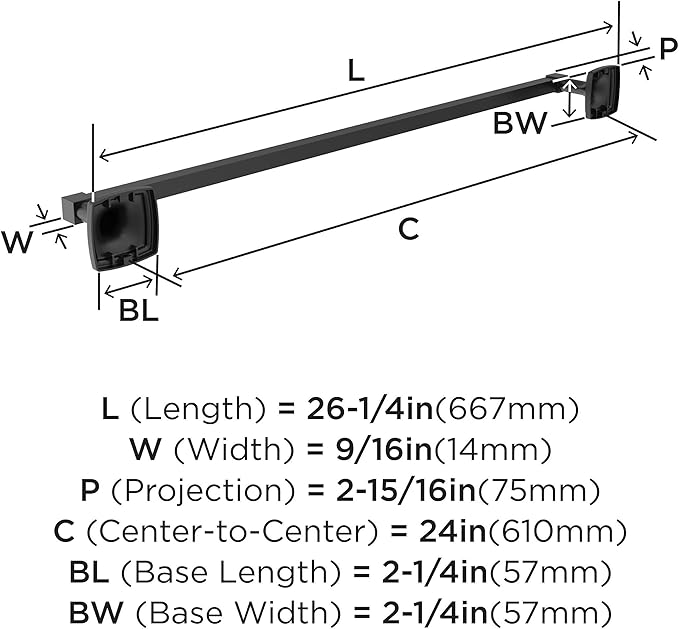 Amerock BH36094MB | Matte Black Towel Bar | 24 in (610 mm) Towel Rack | Stature | Bathroom Towel Holder | Bathroom Hardware | Bath Accessories