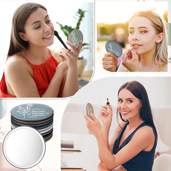 GlikCeil 80 Pcs Christian Compact Mirrors Bulk for Women Inspirational Bible Verse Pocket Mirror Mini Purse Makeup Mirror Christian Church Gift for Mother's Day Mom Church Party Favor (Spanish Bible)