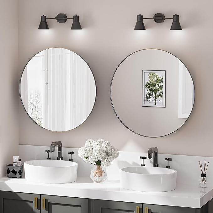 Round Bathroom Medicine Cabinet with Mirror,Wall Mounted Vanity Mirror with Adjustable Shelves Metal Storage Cabinet for Bathroom Bedroom (No Assembly Required) Black 20.5 * 20.5''