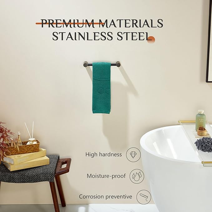 KOKOSIRI Bathroom Hand Towel Rings 9-Inch Hand Towel Holder Wall Mounted Bathroom Hardware Accessories Oil Rubbed Bronze Stainless Steel, B4007ORB-L9