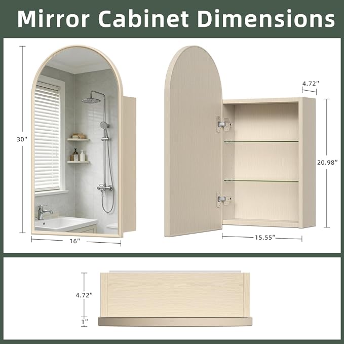Full Aluminum Wood Grain Medicine Cabinet, Waterproof Rustproof Bathroom Vanity Storage with Adjustable Shelves, Natural Oak (Natural, 16x30)