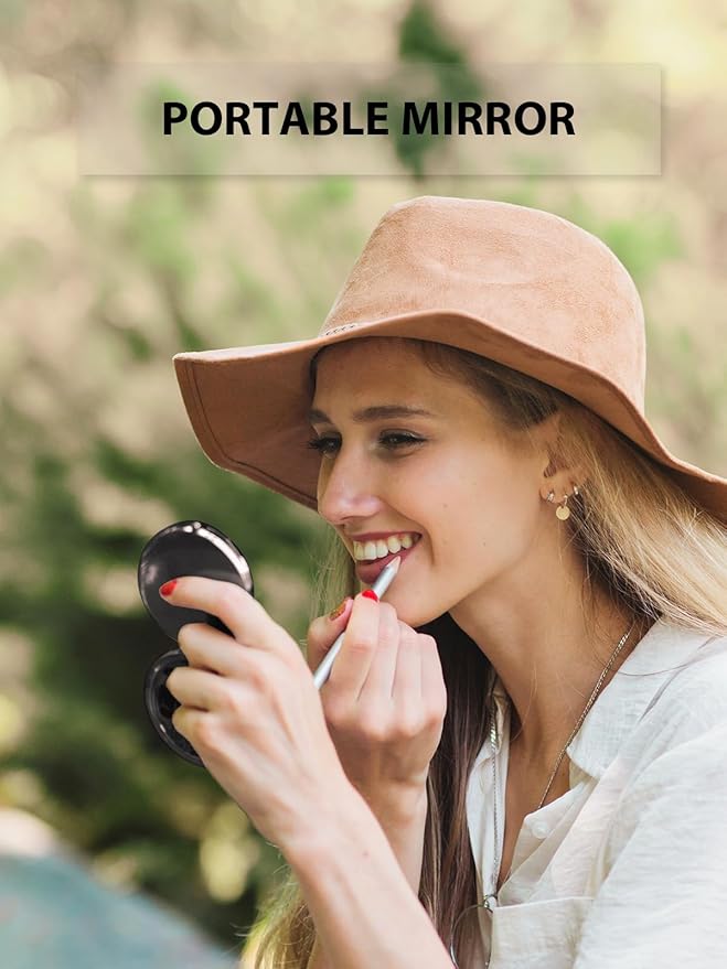Compact Mirror Bulk, Set of 100 Double-Sided 1X/2X Magnifying Metal Pocket Makeup Mirrors(Round, Onyx Black)