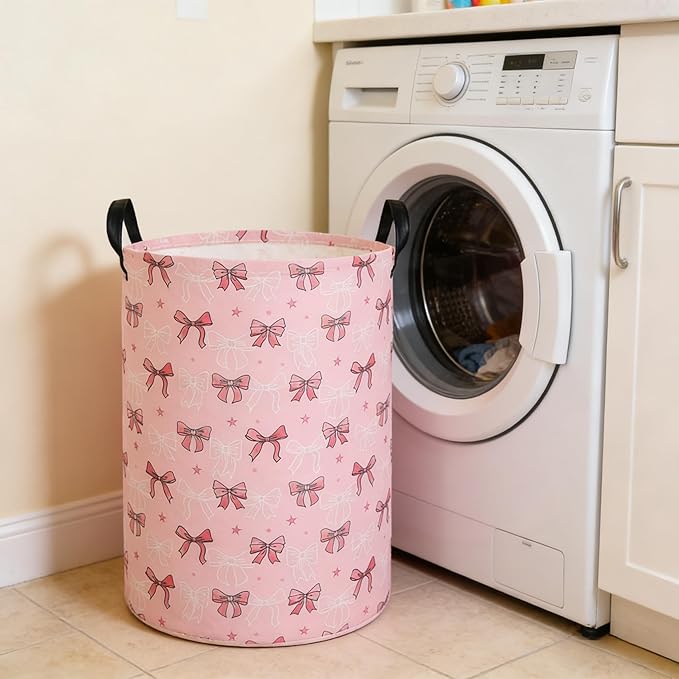 Laundry Hamper Baby Nursery Hamper Waterproof Foldable Kids Laundry Basket Kids Dirty Clothes Hampers Girl Room Decor for Home Gift Baskets(Cute Bow)