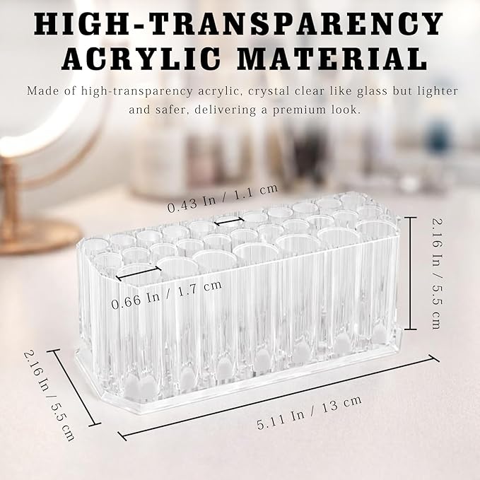 Clear Acrylic Eyeliner & Lip Liner Organizer Holder ?€? 26-Slot Makeup Pencil Storage with Compact Design for Vanity and Professional Use