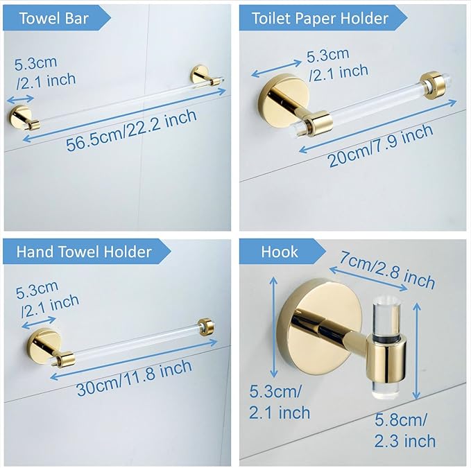 Bathroom Hardware Set Acrylic Gold - Bathroom Accessories Set Towel Bar Towel Rack Set - Wall Mounted Bath Towel Holder Toilet Paper Holder Set 4 Pieces SHUNLI