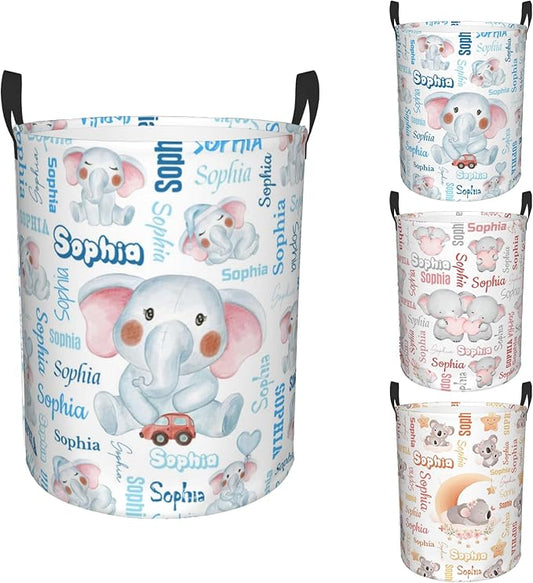 Personalized Elephant laundry basket, Customizable cute Laundry Hampers, Custom name Laundry Hamper, Customized Elephant Hamper with name for Living Room Bedroom Bathroom Barbershop