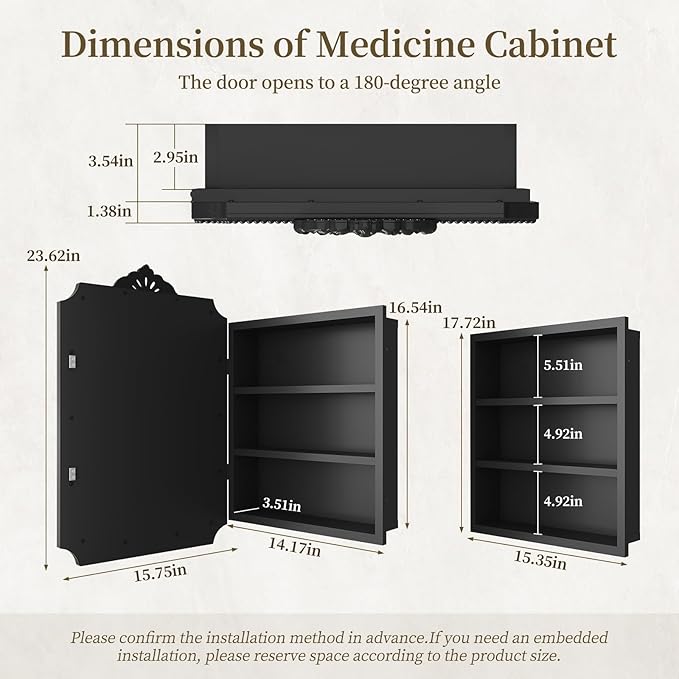 16x24 Inch Medicine Cabinets for Bathroom,Recessed or Surface Mount Medicine Cabinet, Medicine Cabinet Mirror with Storage, All-Metal Frame, Sturdy & Heavy Shelves, Easy Assembly, Black