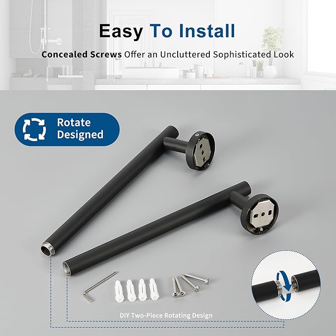 Matte Black Towel Bar, 24 Inch Towel Racks for Bathroom Wall Mounted, Thicken SUS304 Stainless Steel Heavy Duty Hand Towel Holder Organizer, Bathroom Accessories, Total Length 26.5 Inch