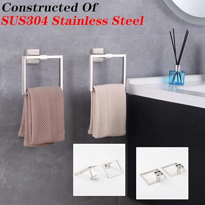 GERZWY Hand Towel Ring Bath Towel Holder Bathroom Lavatory Shower Towel Hanger Holder Brushed Stainless Steel Wall Mount JG1916-2LS