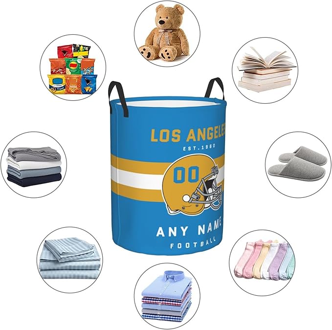 Custom Los Angeles Laundry Hamper - Personalized Football Style Laundry Basket - Customized Name And Number - Dirty Clothes Hamper Waterproof Large Capacity Hamper for Bedroom Bathroom Living Room
