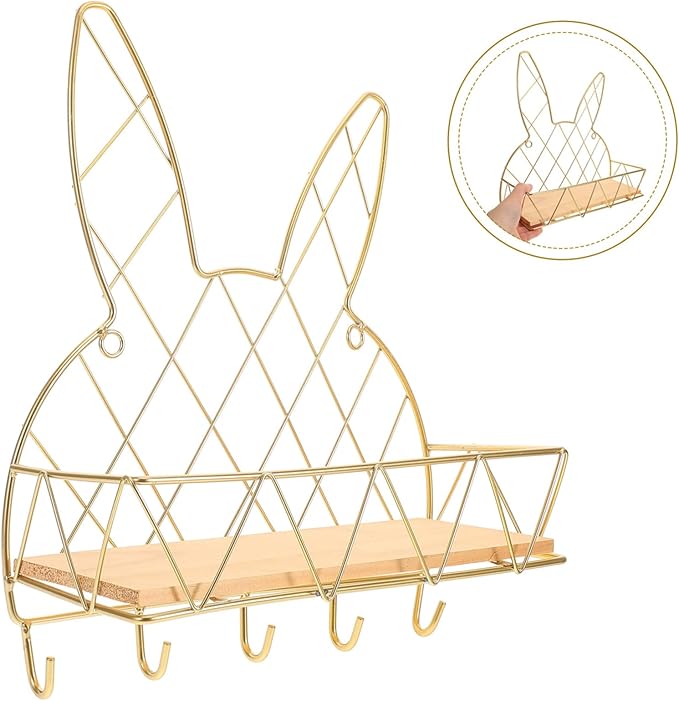 HOMSFOU Bathroom Wall-Mounted Storage Rack with Hooks No Simple and Practical Shelf for Bathroom Sundries Increases Storage Capacity Easy to Install and Remove