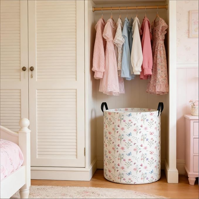 Laundry Hamper Baby Nursery Hamper Waterproof Foldable Kids Laundry Basket Kids Dirty Clothes Hampers Girl Room Decor for Home Gift Baskets(Pink Flower)