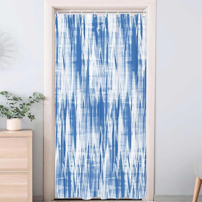 JAWO Blue White Shower Curtain, Modern Abstract Pattern Machine Washable Home Bathroom Decorations, Navy Blue Striped Wave Shower Curtain Set with Hooks Waterproof Fabric Bath Curtains Home Decor