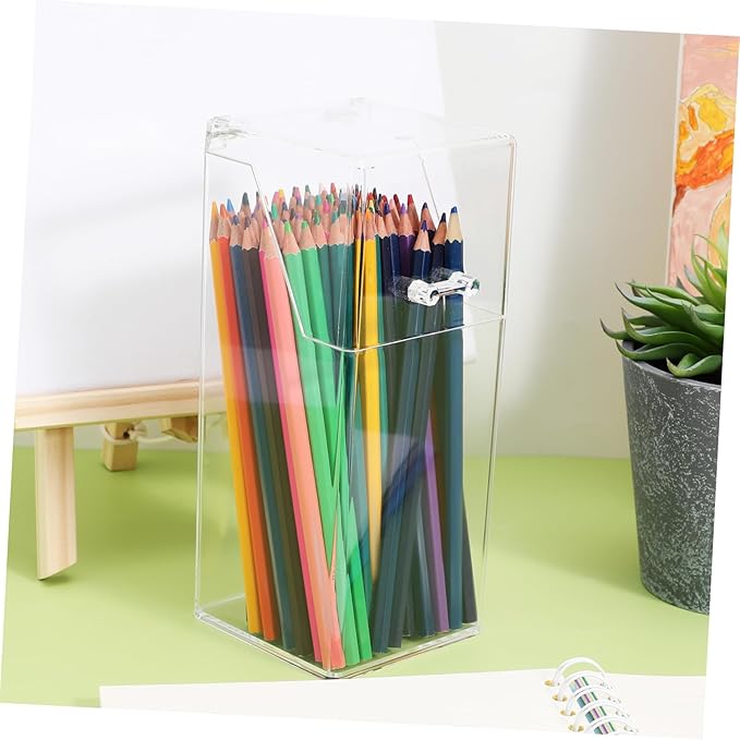 Housoutil 2Pcs Acrylic Makeup Brush Holder Organizer with Lid Clear Makeup Organizer Pen Holder for Bathroom Dresser Vanity and Countertop