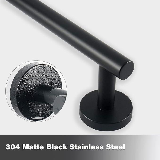 Cilee 2 Pieces Matte Black Bathroom Towel Bar, 16 Inch Double Towel Racks,Bathroom Towel Holder Towel Hanger for Bathroom Stainless Steel Wall Mount