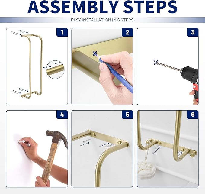 BWE Brushed Gold Towel Racks for Bathroom, Wall Mounted Towel Rack for Rolled Towels, Bathroom Towel Storage, Stainless Steel Vertical Towel Holder, Bathroom Organizer