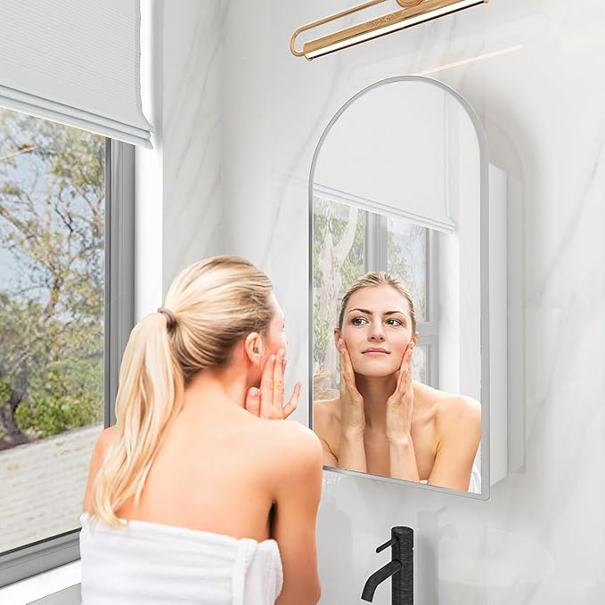 FKWin Bathroom Medicine Cabinet with Mirror for Left or Right Opening, Surface Mount Medicine Cabinets for Bathroom not Recessed, Modern Vanity Mirror with Storage, Silver, 24x36 inch