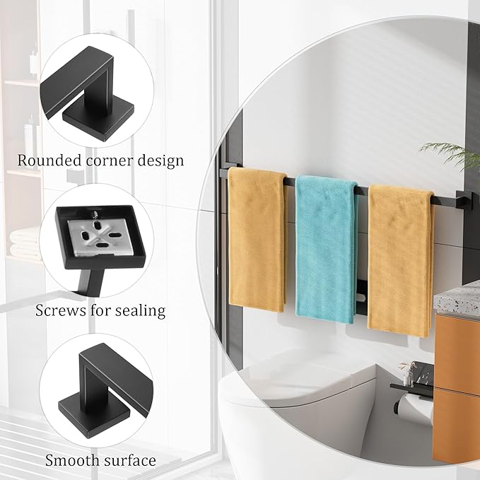 Alise Black Towel Bar, 32 Inch Towel Racks for Bathroom, SUS304 Stainless Steel Towel Holder Wall Mounted, Heavy Duty Towel Hanger for Bathroom & Kitchen (Matte Black)