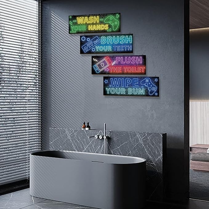 YLOLUL 4 Pcs Neon Gaming Wall Art for Teen Boys & Kids Bedroom Playroom