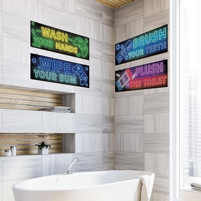 YLOLUL 4 Pcs Neon Gaming Wall Art for Teen Boys & Kids Bedroom Playroom