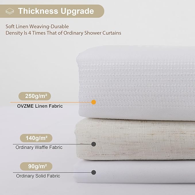 OVZME Extra Long White Shower Curtain 96 Inch Long, Boho Chic Textured Soft Fabric Heavy Duty Cloth Bathroom Shower Curtain with Tassel, Tall Farmhouse Luxury Bath Decor, 72Wx96L Inches