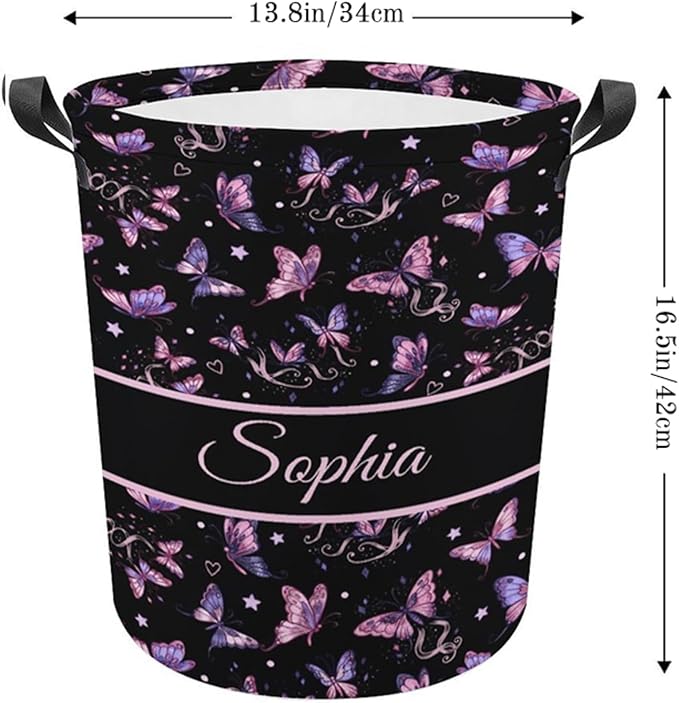 ZOE DAVISON Custom Butterfly Laundry Baskets,Personalized Butterfly Gifts for Kids,Girls,Cute Laundry Hamper for Kids Baby Adults,Collapsible Clothes Storage Organizer,One Size