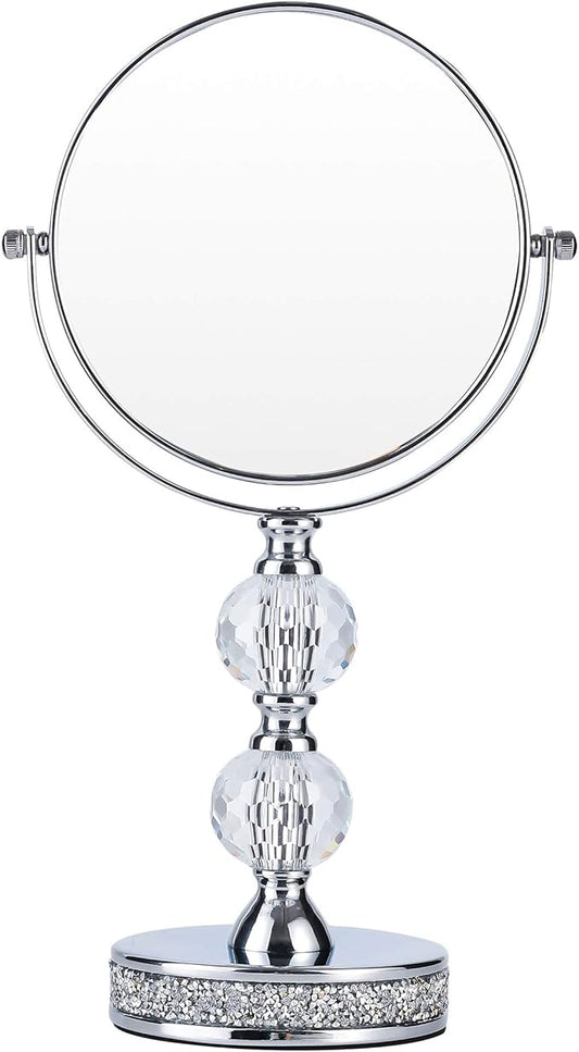 Hanjue Makeup Mirror, 360 Degree Swivel Vanity Mirror, Crystal Cosmetic Mirror, 1X/5X Magnifying Double Sided Mirror,Adjustable Makeup Mirror M020