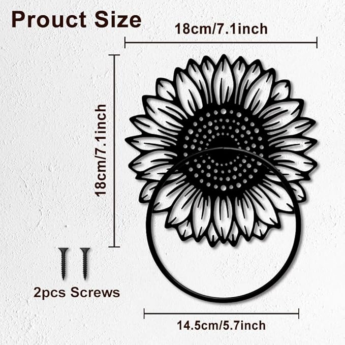 MAYJOYDIY Sunflower Metal Towel Ring Flower Plant Towel Holder Sunflower Bath Towel Ring for Wall Black Art Towel Rack Wall Mounted for Bathroom Kitchen Towel Hanger Home Decors Gift
