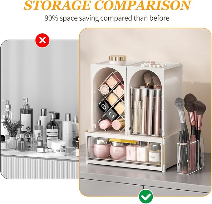 Modular Makeup Organizer, Clear Acrylic Cosmetic Storage Box with Drawer, Vanity Countertop Organizer for Makeup, Skincare and Beauty Accessories – Multiple Styles