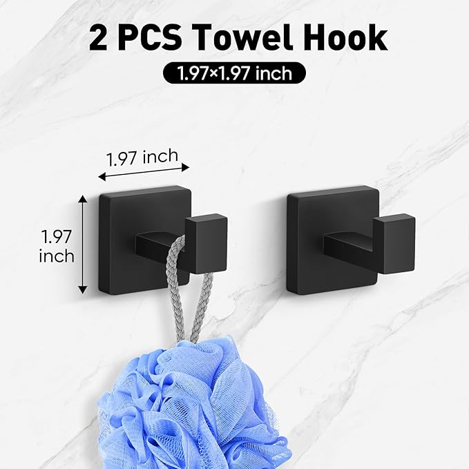 BlumWay 5-Pieces Matte Black Bathroom Accessories Set, 16 Inch Bathroom Hardware Set, SUS304 Stainless Steel, Toilet Paper Holder,Towel Racks for Bathroom Wall Mounted