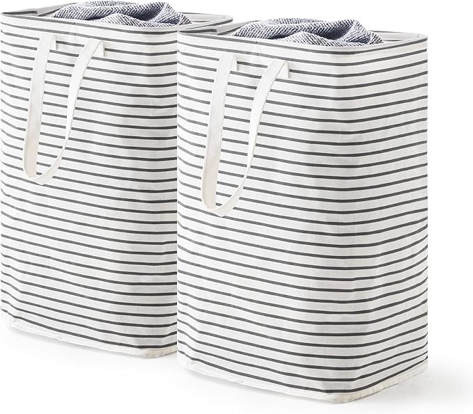 70L Freestanding Laundry Hamper, Collapsible Waterproof Clothes Basket with Easy Carry Long Handle, Washing Bag for Clothes, Toys (2 Pack, Grey)