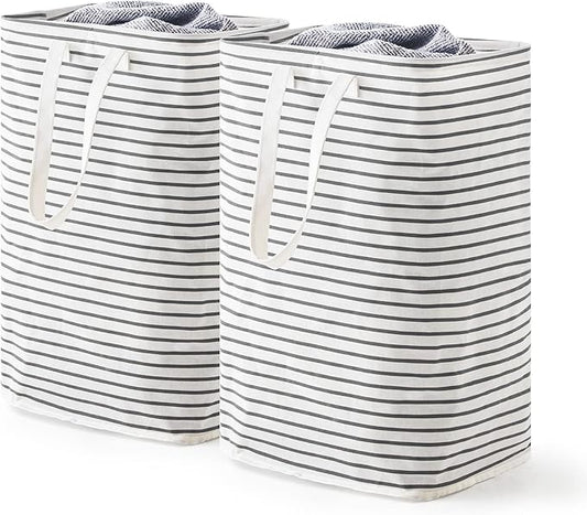 70L Freestanding Laundry Hamper, Collapsible Waterproof Clothes Basket with Easy Carry Long Handle, Washing Bag for Clothes, Toys (2 Pack, Grey)