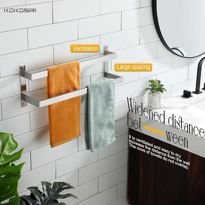 KOKOSIRI Hand Towel Bars Bathroom 2-Tiers Ladder Towel Rails 20 Inches Towel Holders Wall Mounted Towels Shelves Rack Brushed Stainless Steel, B5008BR-L20