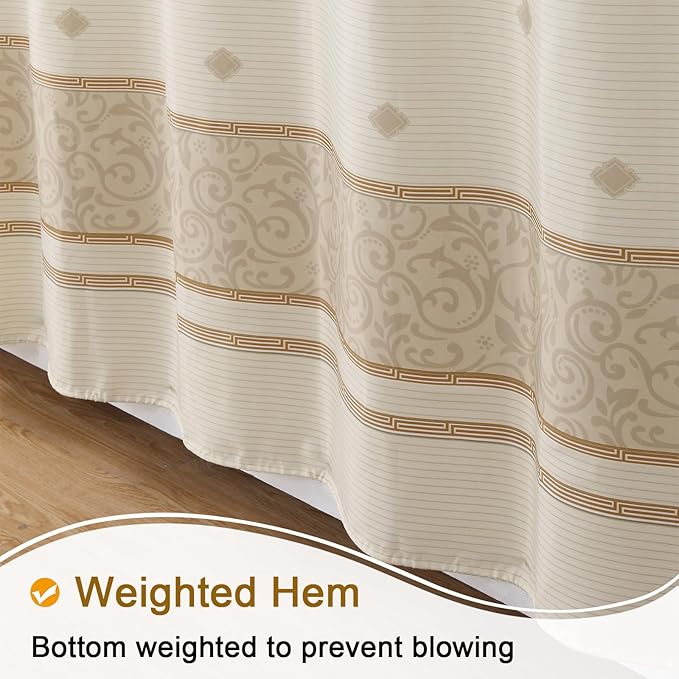 Fabric Shower Curtain, Beige Stripe and Taupe Damask Print Shower Curtains for Bathroom, Waterproof Bathroom Curtains, 72" W x 72" H