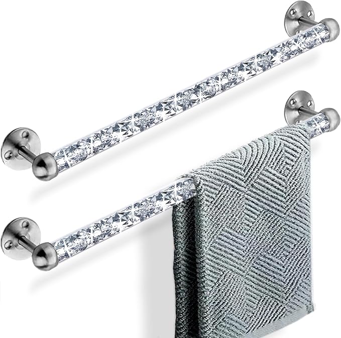 Meetart Crushed Diamond Glass Towel Bar for Bathroom,Set of 2 Towel Rods Wall-Mounted ,Towel Racks for Bath Towels,Hand Towels(15.5”)