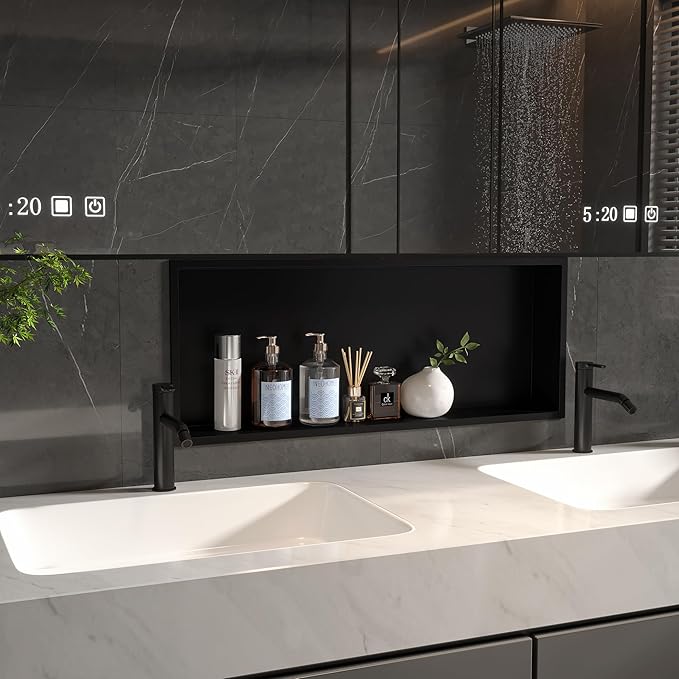 Neodrain Shower Niche, Insert Bathroom Storage Shower Shelf, Stainless Steel Recessed Wall Niche No Tiled Recessed Cabinet Waterproof for Shower Storage(Matte Black,30"x12")