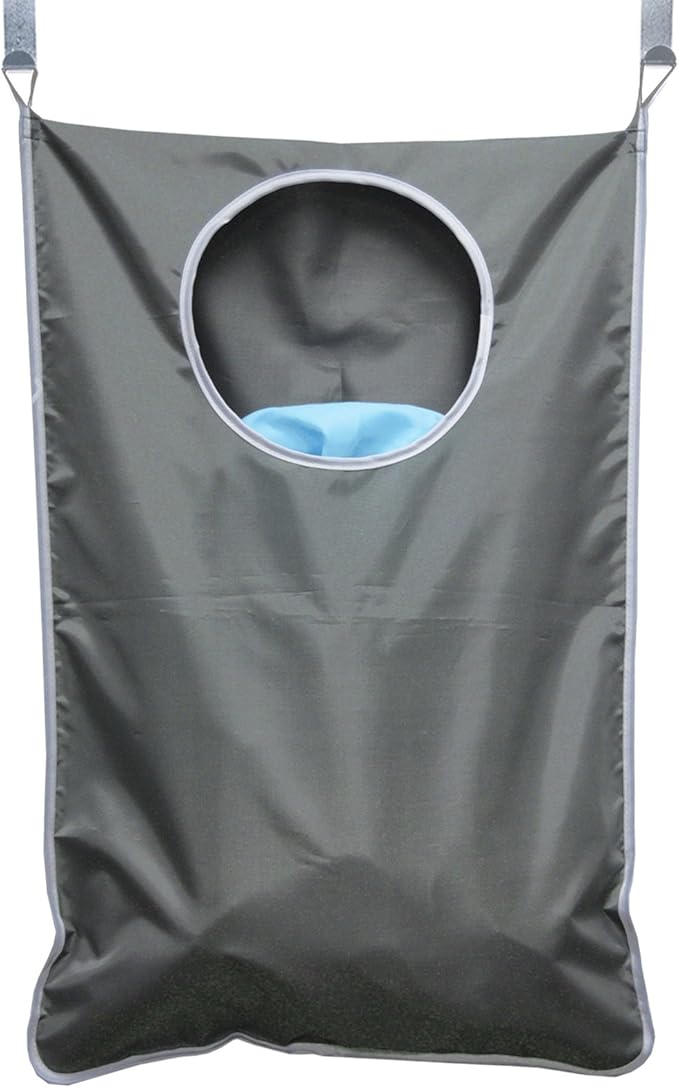 Oxford Fabric Space Saving Door-Hanging Laundry Hamper Bag + 2 Stainless Steel Hooks + 2 Strong Suction Cups for Bedroom, Nursery, Dorm or Closet (Grey)