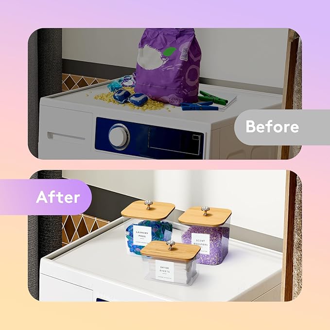 POLRAI 3 Pack Laundry Pod Containers and Dryer Sheet Holder, Laundry Room Organization Storage Containers with Lids and Labels for Laundry Detergent Laundry Pods Dry Sheet Organizing