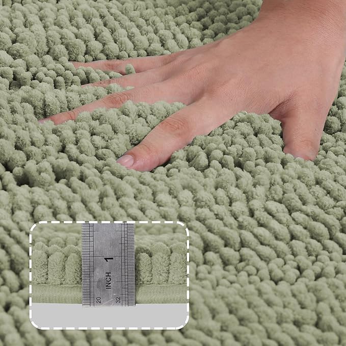 Turquoize Luxury Chenille Bath Rug for Bathroom Rugs Extra Absorbent Bath Mat Non Slip Microfiber Shower Rugs for Bathroom Microfiber Shaggy Carpet Rug Size, 17"x 24", Eucalyptus