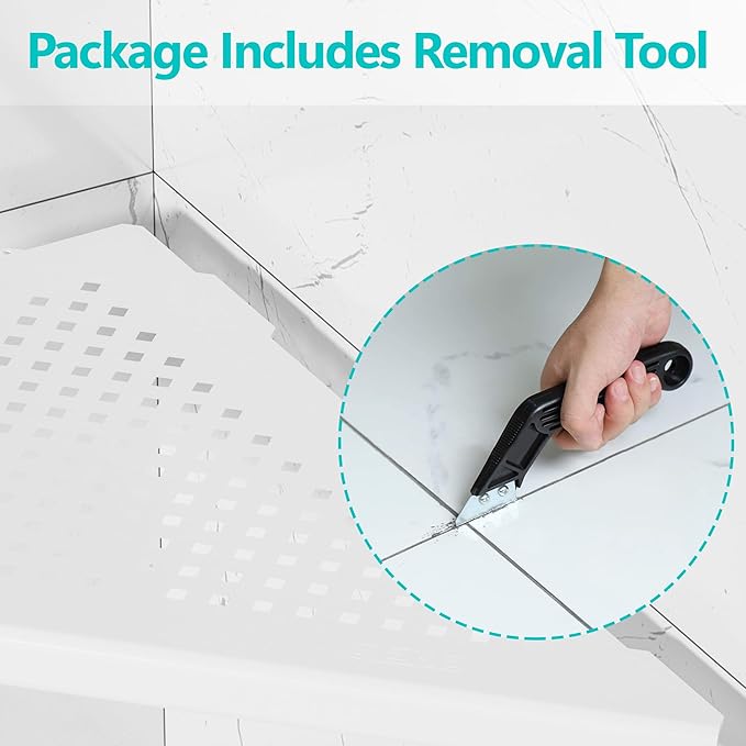 Qeke Bathroom Corner Shelf, Recessed 12" Shower Shelf Caddy, SUS304 Stainless Steel Shelf Wall Mount Triangular, No Drilling, Matte White