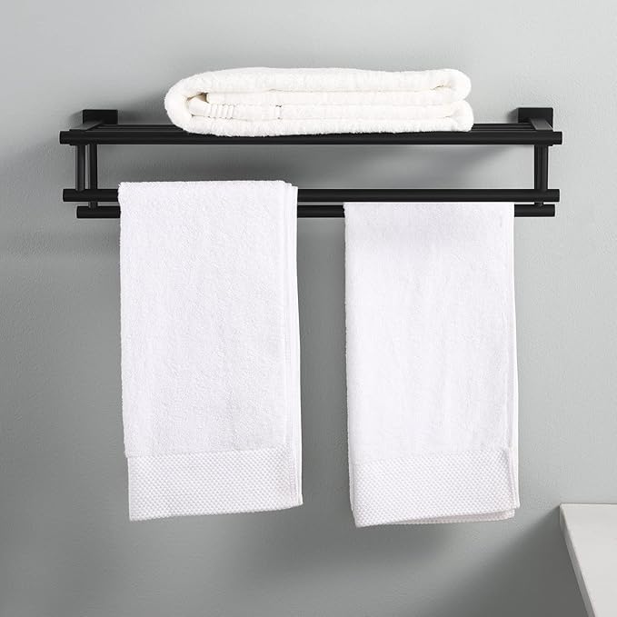 KES Towel Rack with Double Towel Bar 24 Inch Bathroom Hotel Shower Shelf SUS304 Stainless Steel Modern Wall Mounted Holder Matte Black, A2112S60-BK