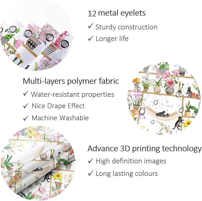 HMS Happy Memories Bohemian Plant Boho Floral Print Shower Curtain, Polyester Fabric Cloth for Bathroom Decor 72×72 Inch Standard Size with 12 Hooks, Also as Room Divider (Color 5)