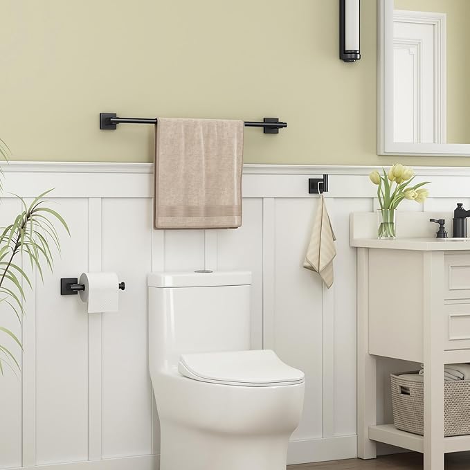 Suyar Matte Black Towel Bar, SUS304 Stainless Steel Bathroom Towel Holder, 23.5 Inches, Wall Mounted