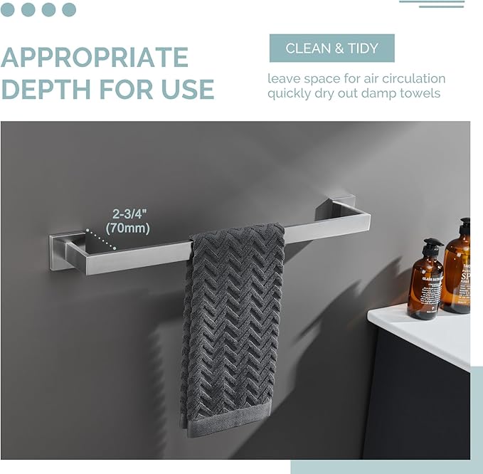 Bath Towel Bar 23.74", Angle Simple SUS304 Stainless Steel Bathroom Towel Holder, Shower Towel Rod, Single Towel Hanger Bar, Clothing Towel Rack for Wall, Brushed Nickel