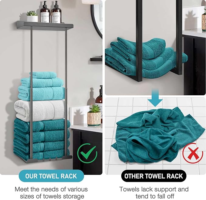 Hommtina Bathroom Towel Storage Black Towel Holder Bathroom Decor Aesthetic Towel Racks for Bathroom Bath Towel Storage (Grey)