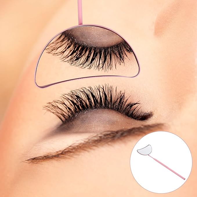 Eyelash Inspection Mirror Clear Glass Mirror Eyelash Extension Mirrors Handheld Mirrors Lash Mirror for Lash Tech Half-moon Shape Eyelash Mirrors Lash Mirror Small Mirror Tool