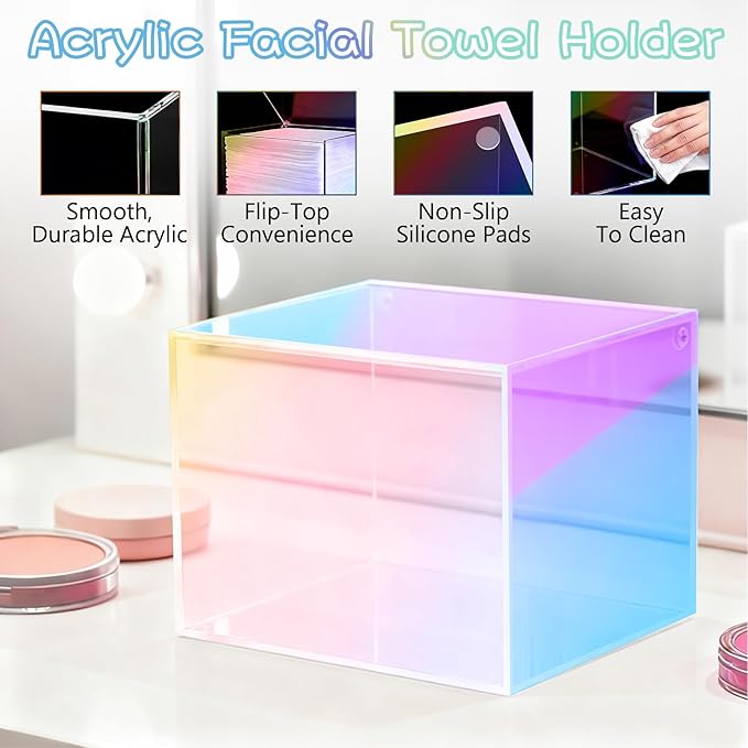Gradient Acrylic Disposable Face Towel Holder-Compatible with Clean Skin Club Facial Towel XL, Acrylic Face Towelette Storage Box Container, Cosmetic Organizer for Bathroom Countertop Storage